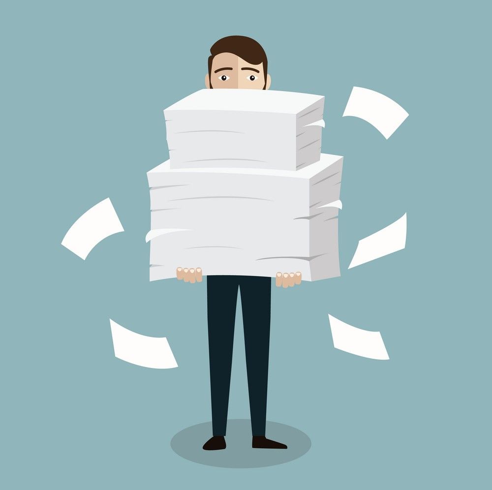 Businessman Holds Pile Of Office Papers Vector 22506404